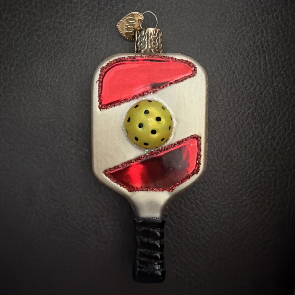 Old World Christmas Mini Pickleball Paddle Glass Hanging Ornament